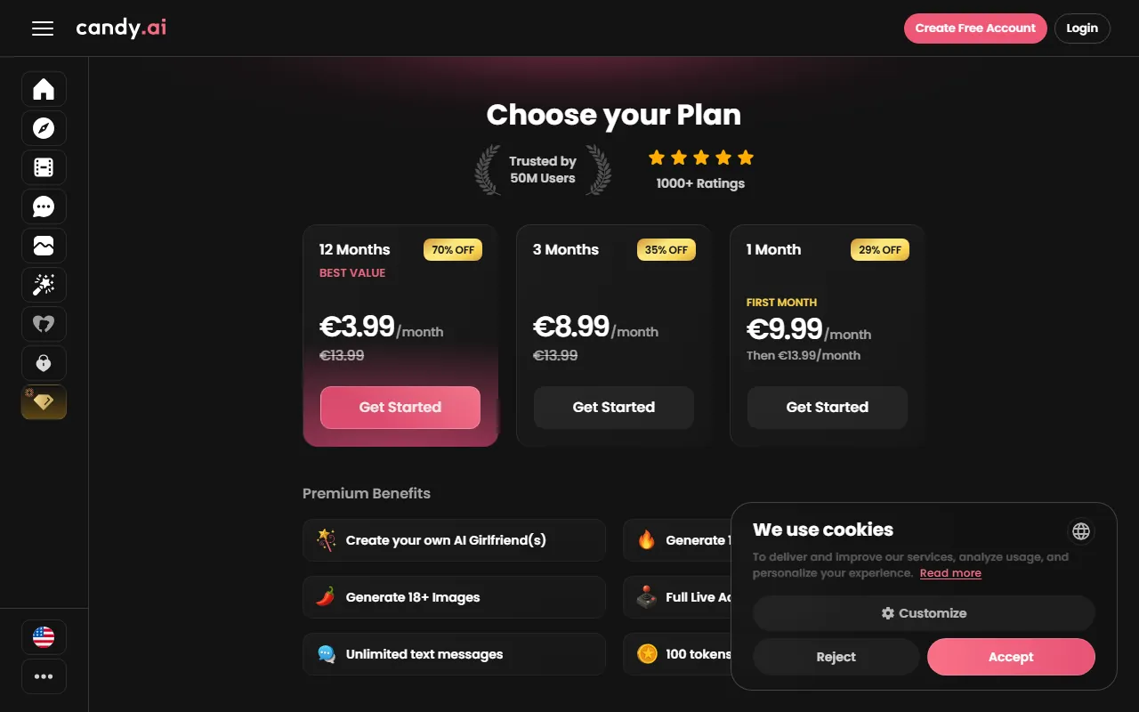 Candy.ai: Pricing page