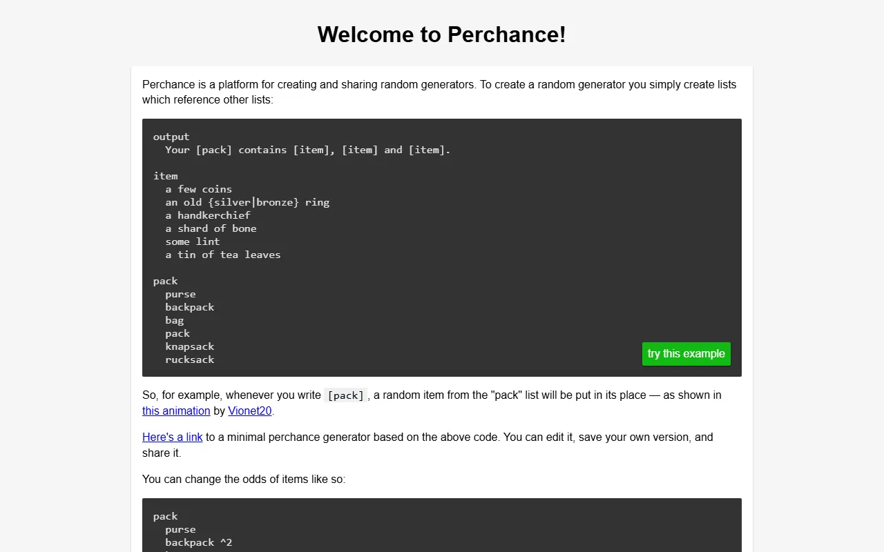 Perchance: Official site